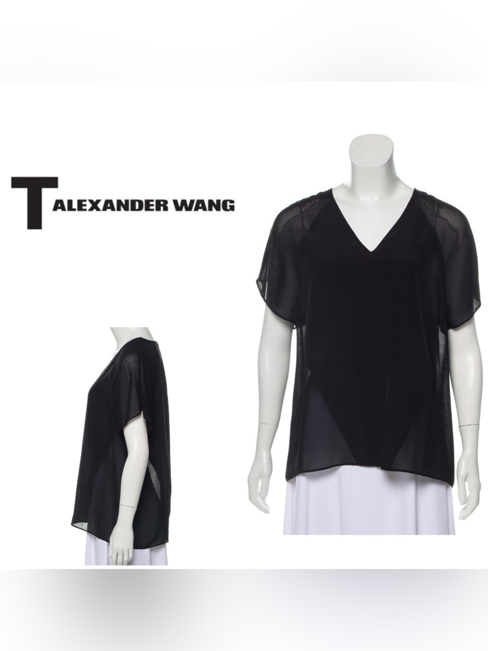 T by Alexander Wang
Silk Short Sleeve V Neck Top